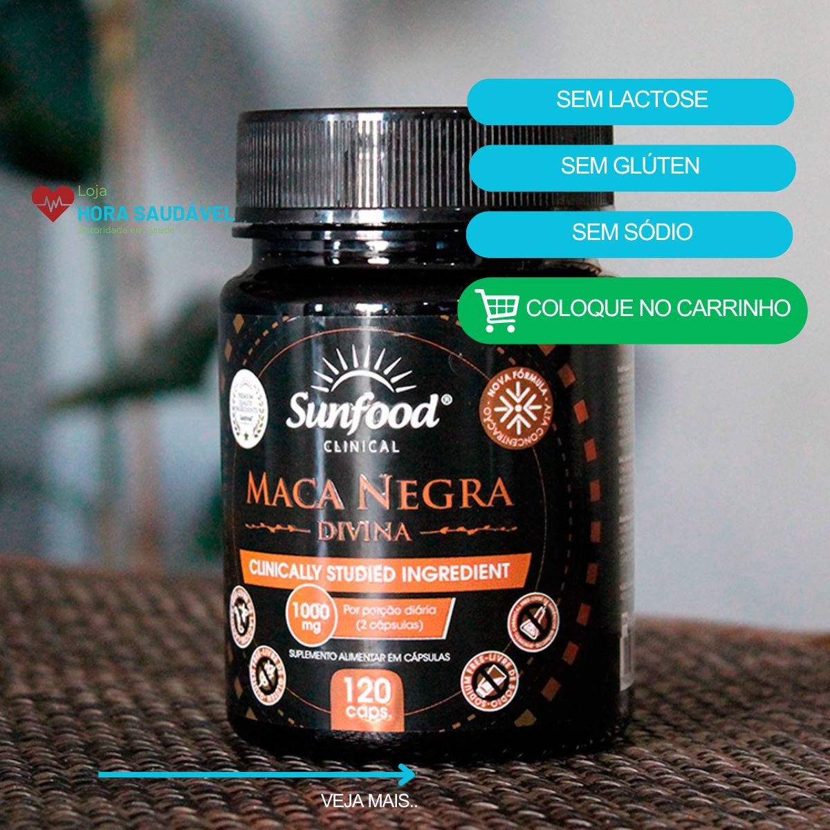 Kit 2 x Maca Peruana Negra Divina Pré-Hormonal 1000mg Sunfood 120 Caps Original
