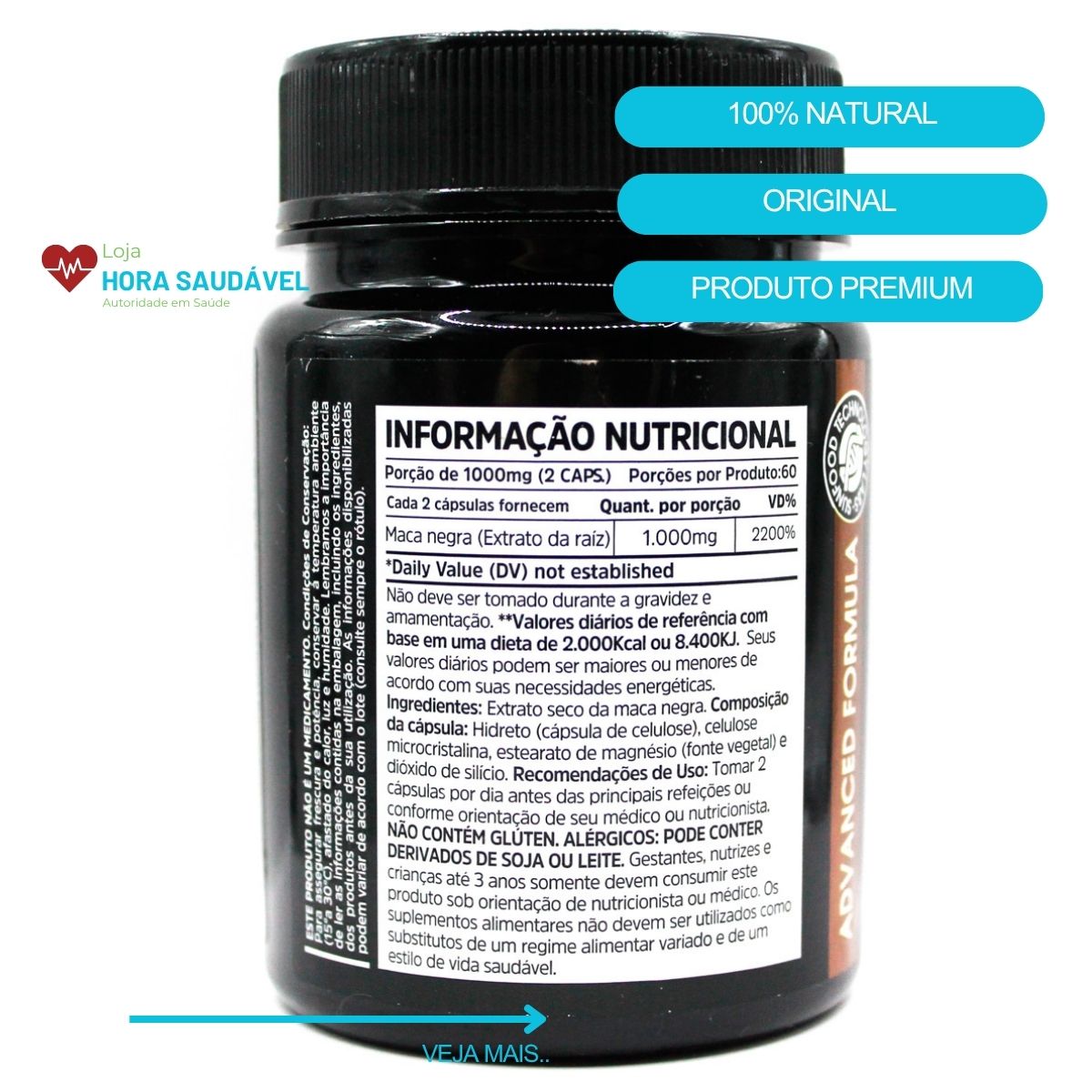 Kit 2 x Maca Peruana Negra Divina Pré-Hormonal 1000mg Sunfood 120 Caps Original