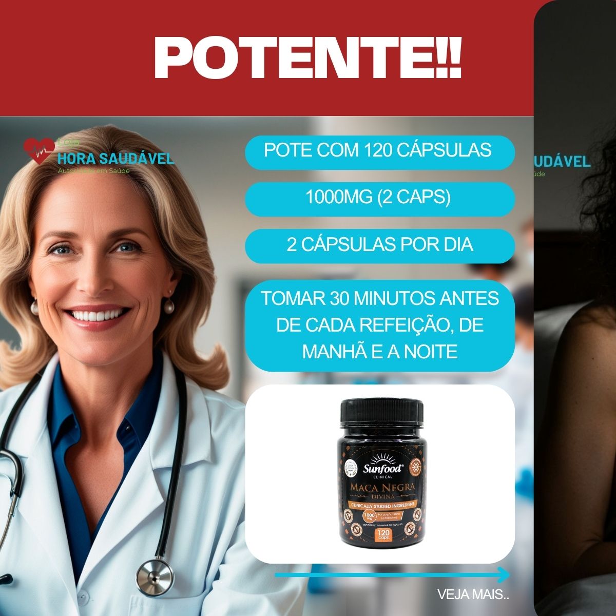 Kit 2 x Maca Peruana Negra Divina Pré-Hormonal 1000mg Sunfood 120 Caps Original