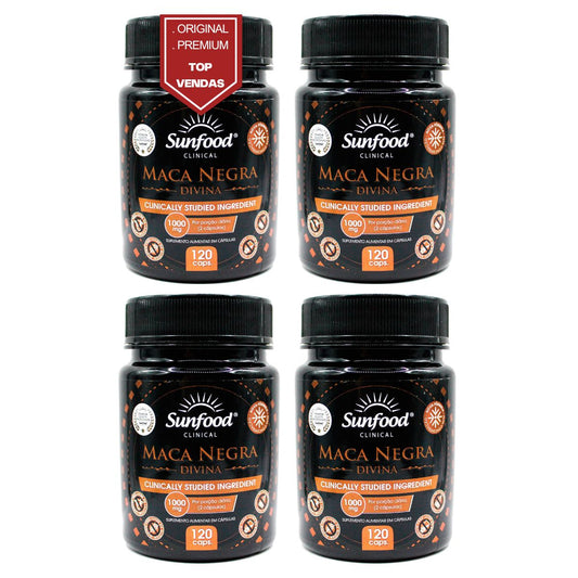 Kit 4 x Maca Peruana Negra Divina Pré-Hormonal 1000mg Sunfood 120 Caps Original